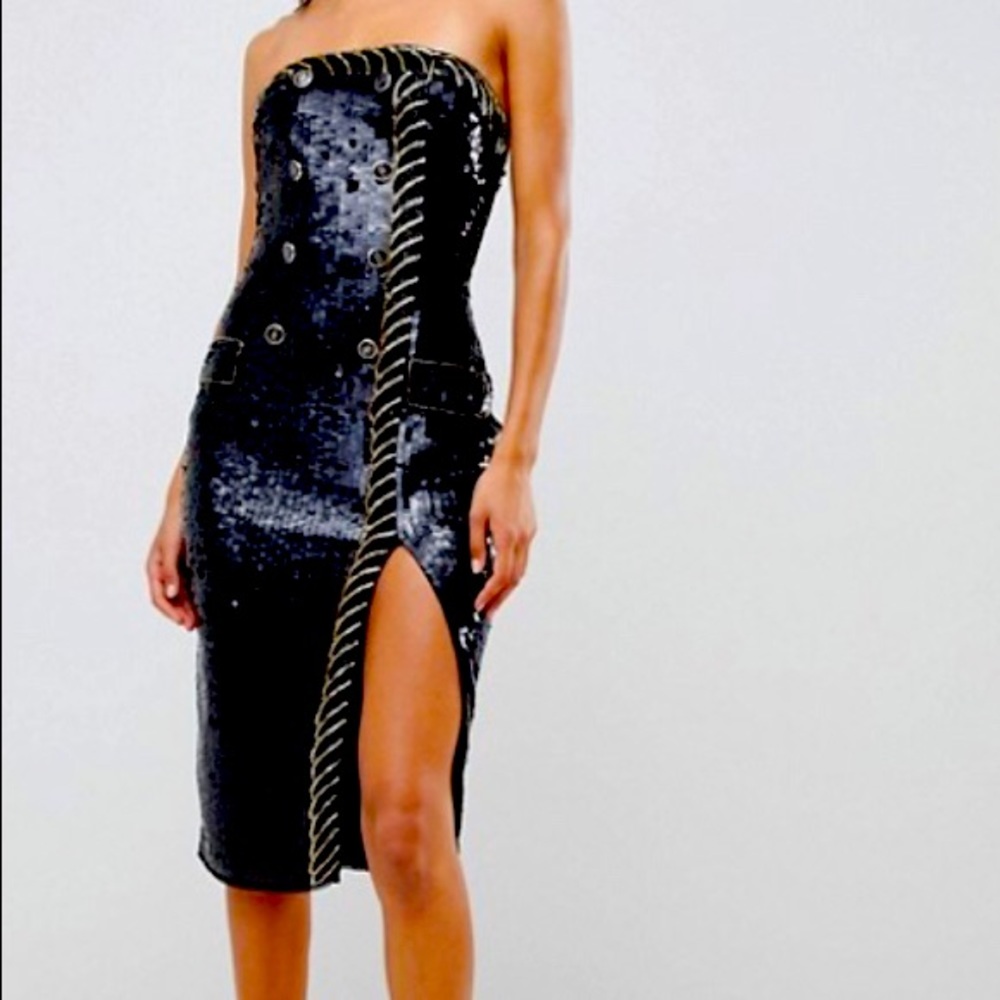 Bandeau sequin Dress Tuxedo Strapless Runs Big